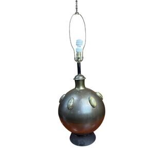 Vintage Large Brass Ball Lamp with Wood Insets